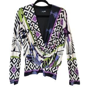 Analili Geometric Floral Blouse Women Medium Long Sleeve Polyester